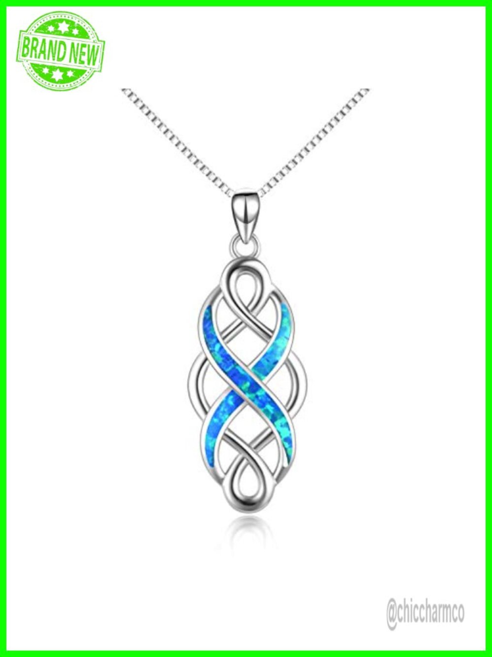 Sterling Silver Celtic Knot Created Opal Pendant Necklace 18" Adjustable Chain